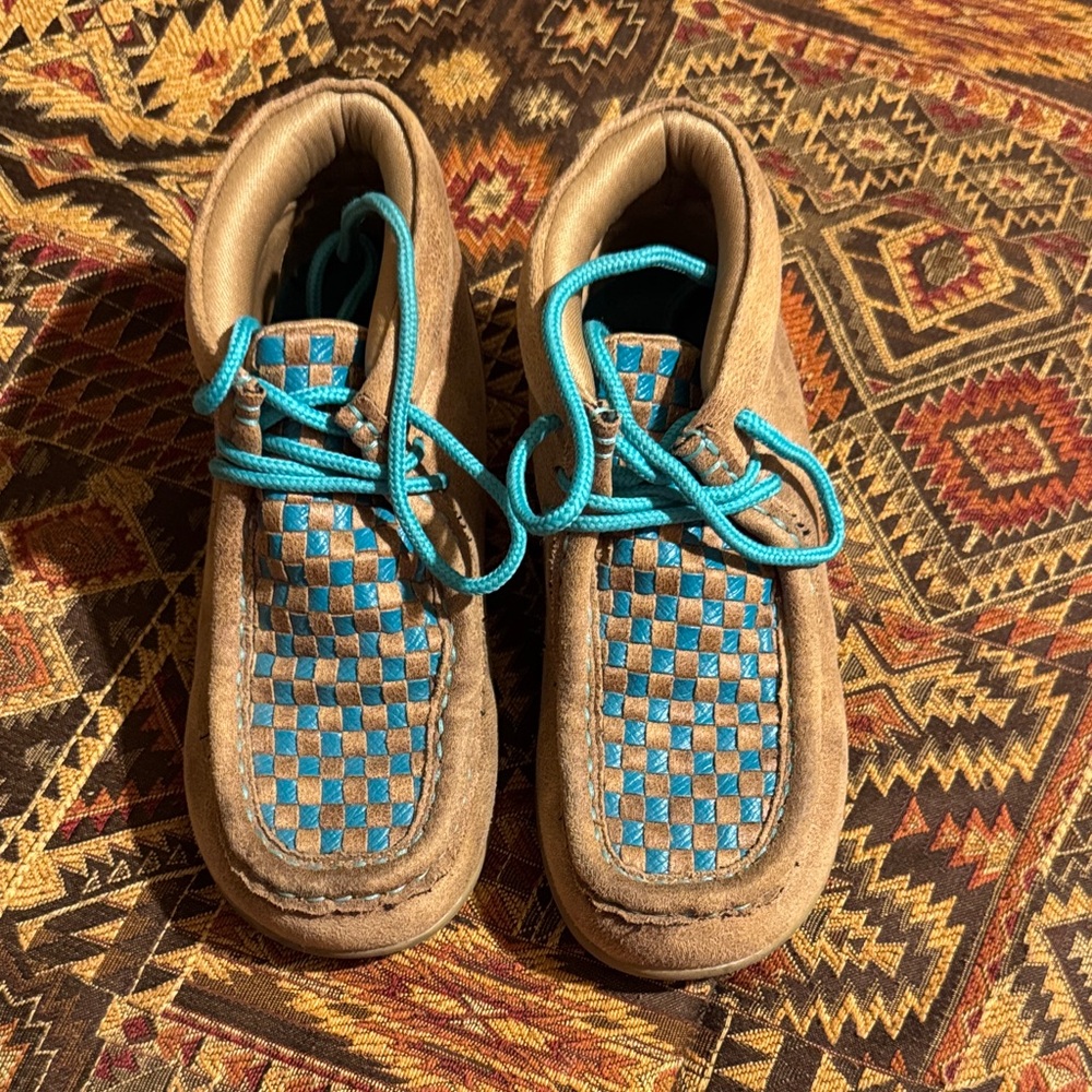 Kids Brown and Blue Moccasin Shoes